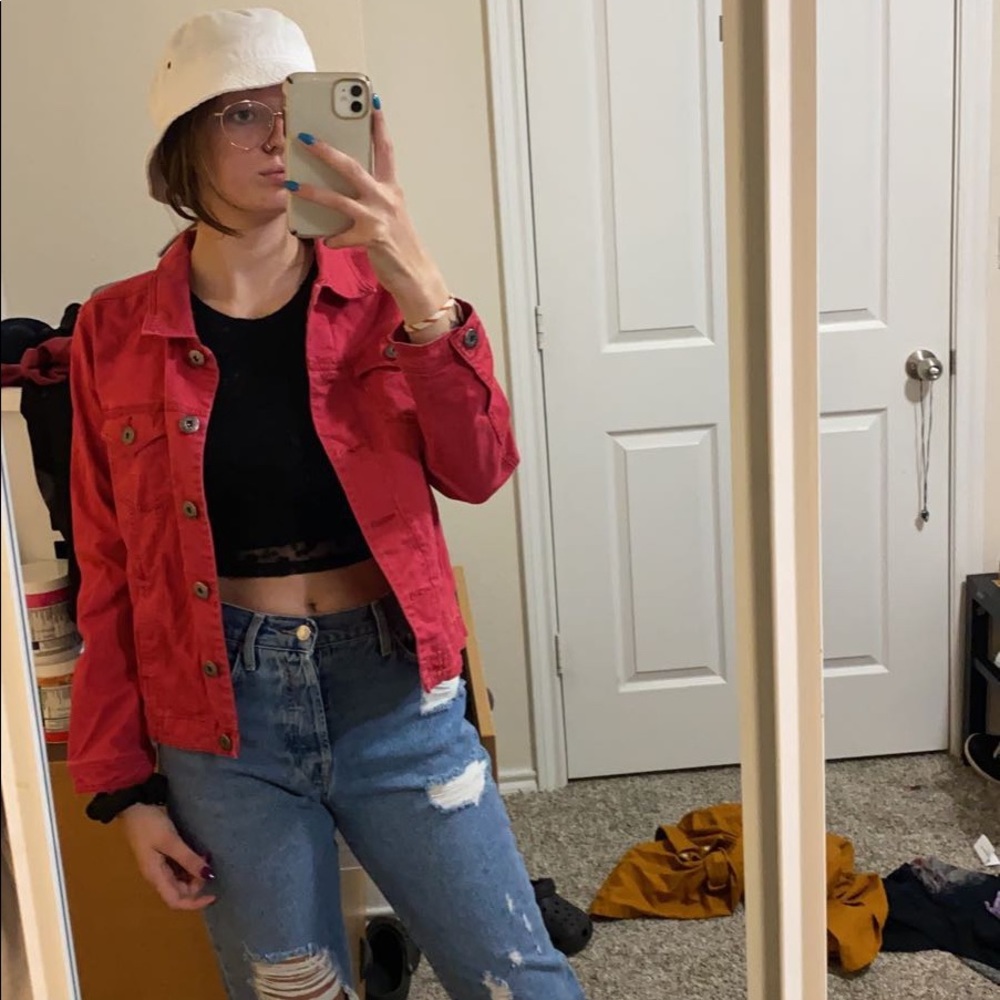 Red jean jacket